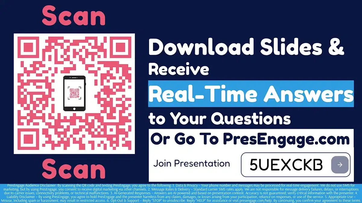 PresEngage Audience Connect slide with QR code for audience engagement