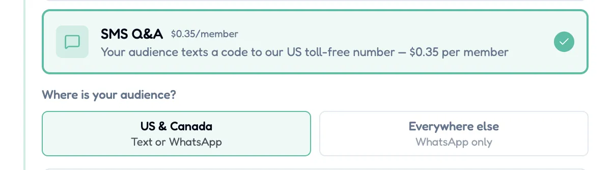 Wizard asking where your audience is: US and Canada, or everywhere else