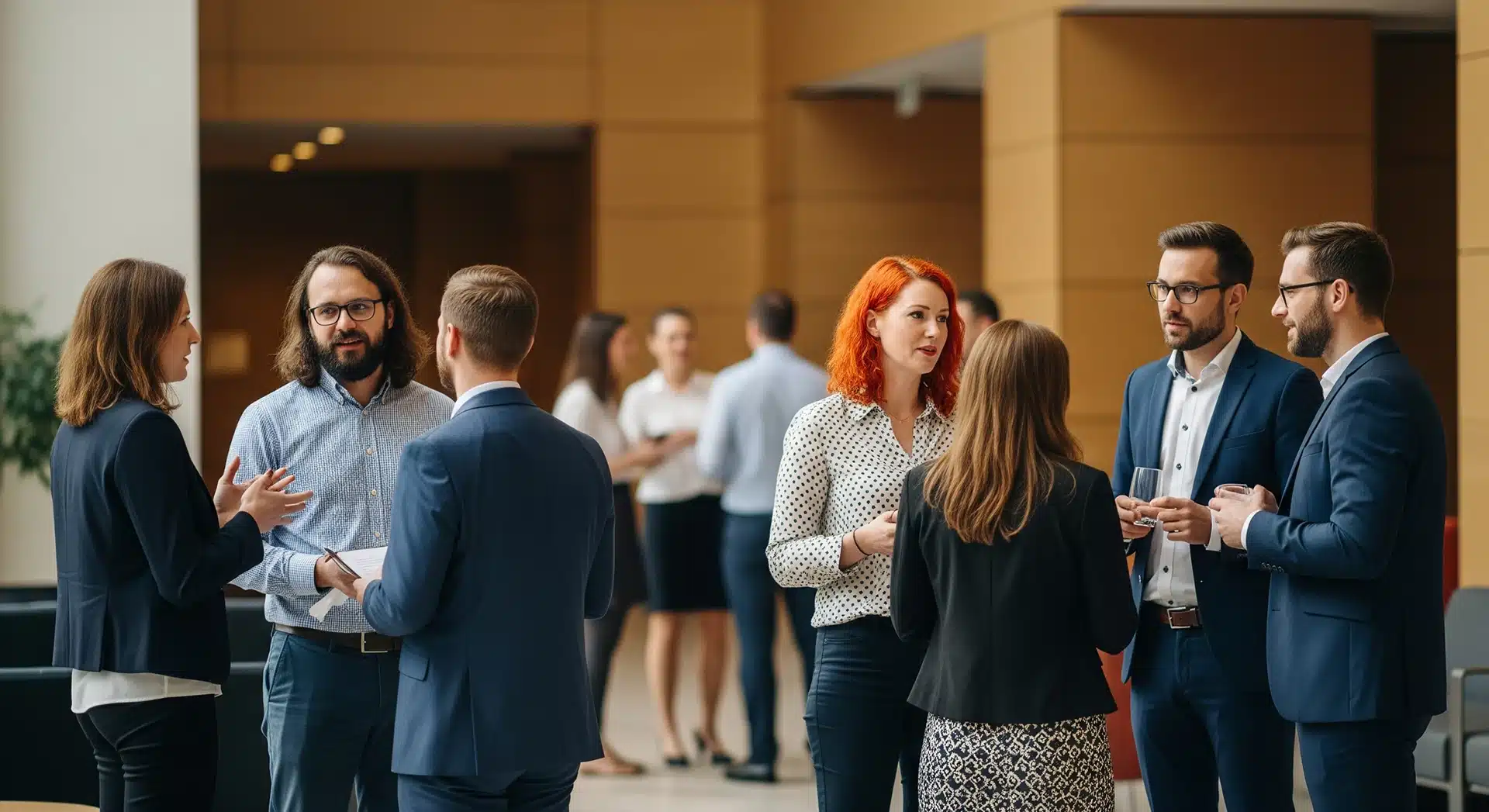 People talking openly before a meeting, building the trust that makes 1:1 questions land