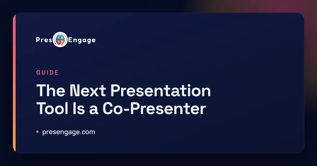 Read: The Next Presentation Tool Is a Co-Presenter A human presenter and an AI co-presenter answering an audience together