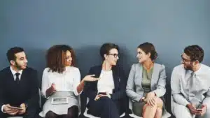 A group of people introducing themselves to each other
